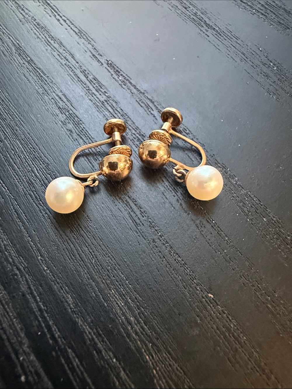 Vintage 10K Gold and Pearl Drop Screw-Back Earrings